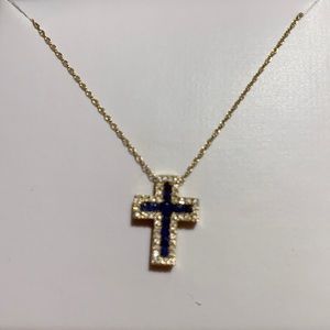 10KY Blue sapphire and diamond pendant and necklace